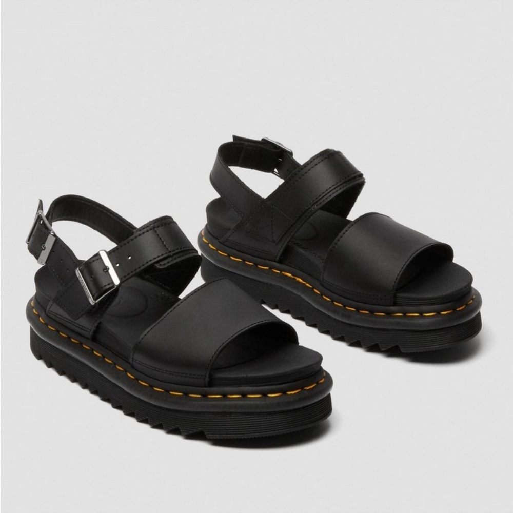 Dr. Martens Voss Black Leather Platform Sandals 7W